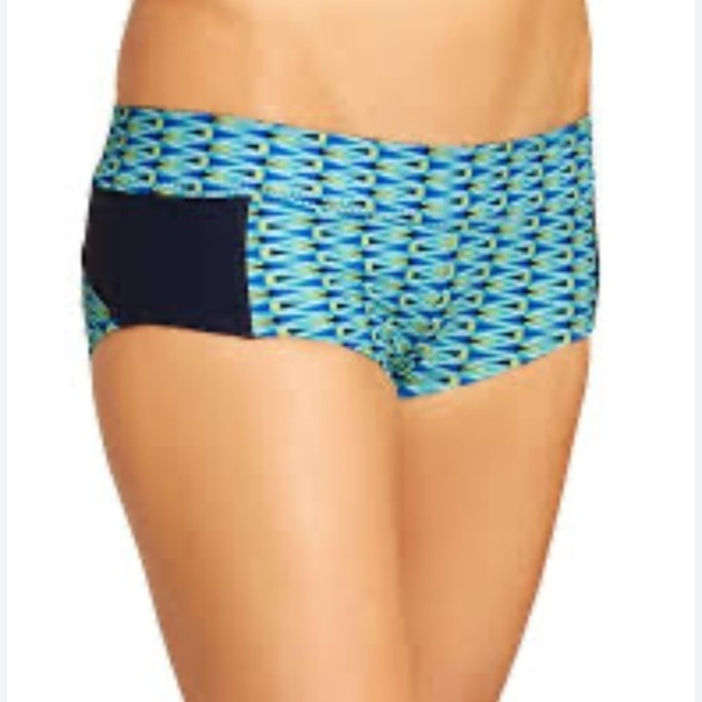 Athleta Boy Short Style Swim Bottom LUMINATE DOLPHIN SHORT Blue Yellow Large‎